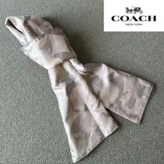 COACH コーチ 100% シルクロングスカーフ ホワイト シルバーのサムネイル