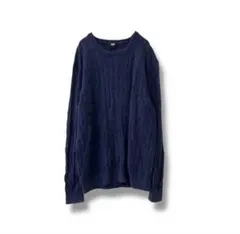 ユニクロ　コットンカシミヤケーブルクルーネックセーター　L ネイビー　長袖