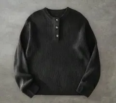 y2k OLDUNIQLO サーマルヘンリーネック長袖カットソー ブラック M 