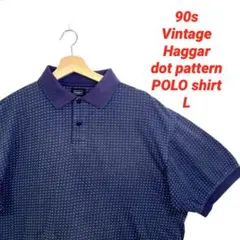 90s vintage Haggar ドット柄　ポロシャツ　ネイビー　Lのサムネイル