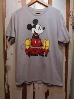 ☆US古着ミッキーマウス/ディズニー/キャラクターTシャツ/杢グレー/L