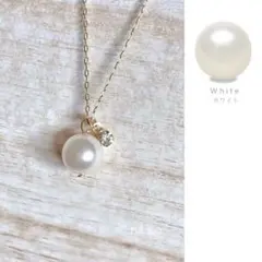 11｜ ホワイト クリスタル パール ジルコニア ネックレス 40cm ゴールド