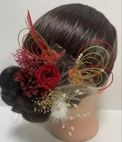 797.成人式　卒業式　水引髪飾り　プリザーブドフラワー