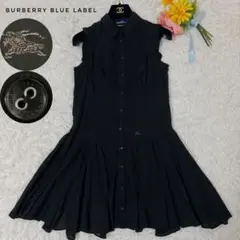美品　バーバリー　シャツワンピース　ピンタック　ノースリーブ　フリル　ホース刺繍