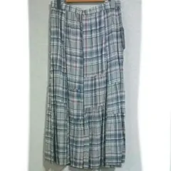 新品未使用 個性的 切り替え 格子柄デザイン ロングスカート 日本製