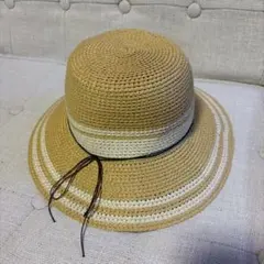麦わら帽子　ストローハット ベージュ ストライプ