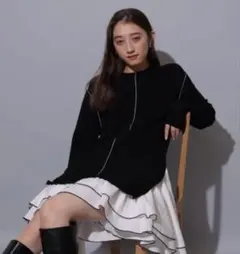 【美品】リランドチュール＊配色ラインシャツドッキングチュニックワンピース