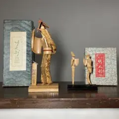竹人形　阿波踊り　箱付き　2体　セット　まとめ売り 伝統的な日本の人形セット