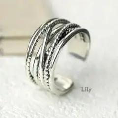 男女兼用✨ ヴィンテージ 多重 シルバー オープンリング 指輪 ボヘミアン