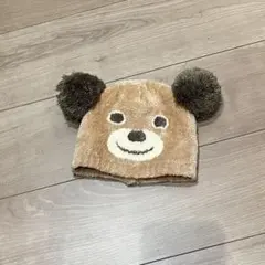 クマデザイン ニット帽 ポンポン耳付き