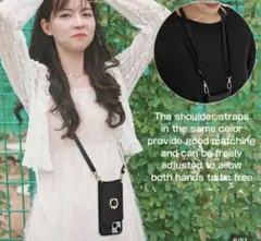 ブラックカードケース付き　iPhone15proケース ストラップ付き