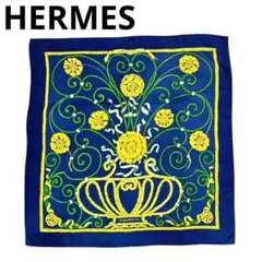 【美品】エルメス ヴィンテージスカーフ カレ90 青春 花柄 ネイビー 2M33