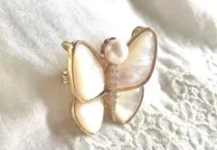 天然あこや真珠白蝶本貝殻　ブローチペンダントトップ