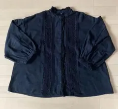 ★【Samansa Mos2】襟元レースブラウス ブラック フリーサイズ★