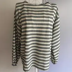 サマンサモスモスFサイズ/ストライプ 長袖トップス着丈57㎝グリーン× ホワイト