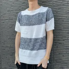 ジェネラルサプライ シップス 麻綿サマーニット ボーダー 半袖 L｜夏 清涼感のサムネイル