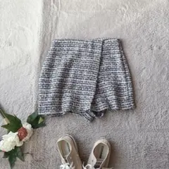 美品(S)ザラ/ZARA/ツイードショートパンツ/キュロット/短パン/ブルー/青