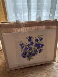 ハンドメイド クロスステッチ 刺繍 ジュートバッグ 花