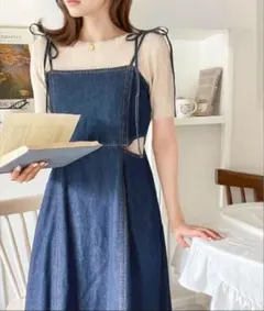 【mily bilet】ウエストサイドオープンのデニムキャミワンピース