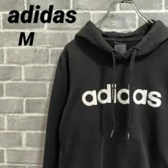 【adidas】スウェットパーカー ロゴプリント ブラック フーディー ②