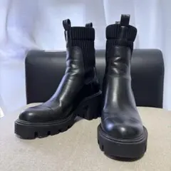 ZARA サイドゴアブーツ ブラック レザー 厚底
