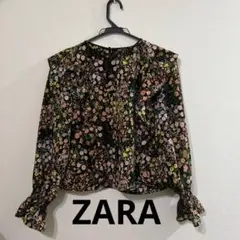 ZARA BASIC 花柄フリル長袖ブラウス M