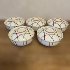 嘉山窯、蓋付き小鉢、金彩、5客セット、ほぼ未使用