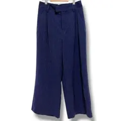 GU ジーユー イージーワイドクロップドパンツ L ストライプ ネイビー 綺麗め