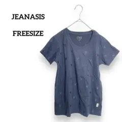 ジーナシス ネイビー ハート柄 刺繍 半袖Tシャツ カットソー シンプル 可愛いのサムネイル