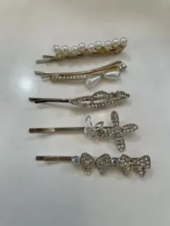 パールとクリスタルのヘアピンセット 5本
