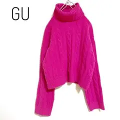 GU タートルネック ケーブル ニットセーター ピンク S
