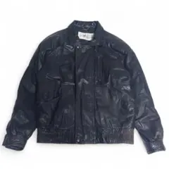 Vintage レザー ブルゾン ジャケット 本革 ブラック 短丈 黒