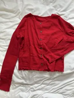 GU リブ編みレッドカーディガン