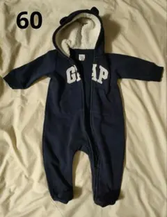 60 GAP カバーオール 足つき ネイビー 裏起毛 くま耳