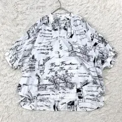 美品 ブルーフロンス スキッパー シャツ ブラウス 総柄 38 M相当 ホワイト