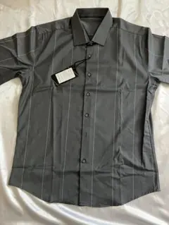 グレーメンズワイシャツ長袖　ストライプ　カジュアル着回し　プレゼント　ギフト