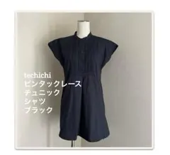 techichi ピンタックレースチュニックシャツ ブラック　F