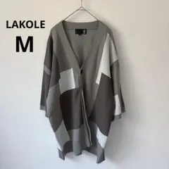 LAKOLE パッチワーク 半袖 ニットカーディガン グレー Mのサムネイル