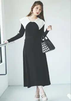 31sons de mode ビックカラーウエストリボンニットワンピース 36