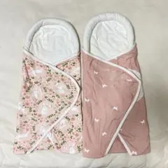ウサギと花柄 おくるみ・ブランケット