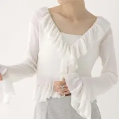 タグ付き新品❤︎即購入OK❤︎Heather シアーフリルカーデ オフホワイト F