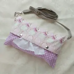 【うさぎ×水玉柄・ピンク】ショルダーティッシュ 移動ティッシュケース