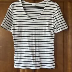 FUN ボーダー柄 Vネック 半袖Tシャツ Lサイズのサムネイル