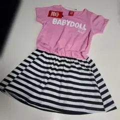 BABYDOLL 半袖ワンピース ピンク/ストライプ