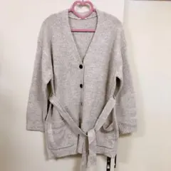 GU ベージュ リブ編み ロング丈カーディガン