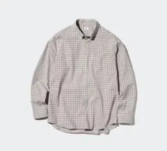 ブロードシャツ/チェック/ボタンダウン ユニクロMEN Sサイズ ベージュ