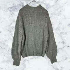 センスオブプレイスボリューム袖ハイネックリブニットグレーゆったり高見えM2244