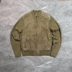 【希少】 レザー ニット 切り替え ピッグスキン ma-1ブルゾン ベージュ M