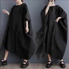 大きいサイズ ワンピース　ゆったり　レディース 秋冬　春 新品 長袖　ブラック