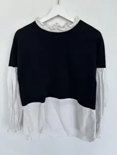 ZARA 切り替え長袖シャツ 黒と白 フリル付き
